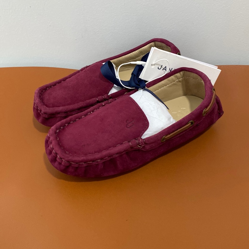 Boy’s Suede Leather Moccasins Shoes Janie And Jack Burgundy Size 9